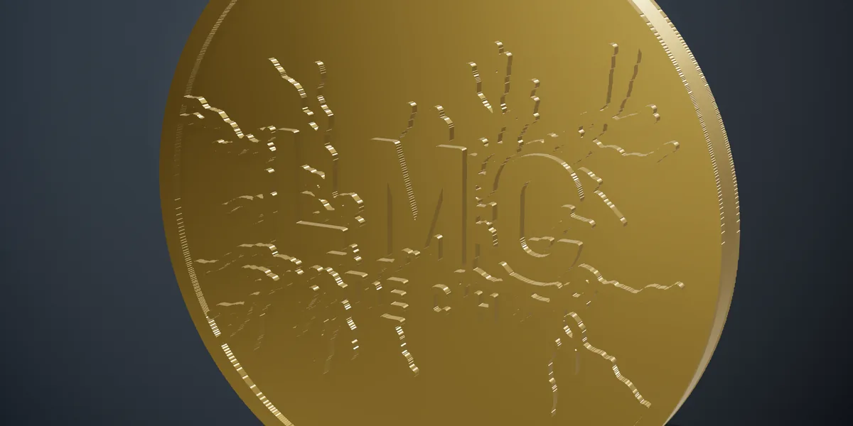Studio render of a custom logo coin produced by the factory pipeline