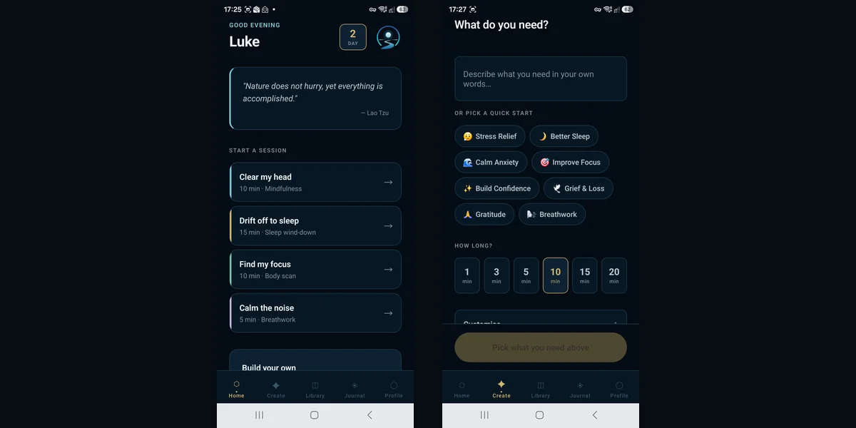 LODORi home and create screens on Android